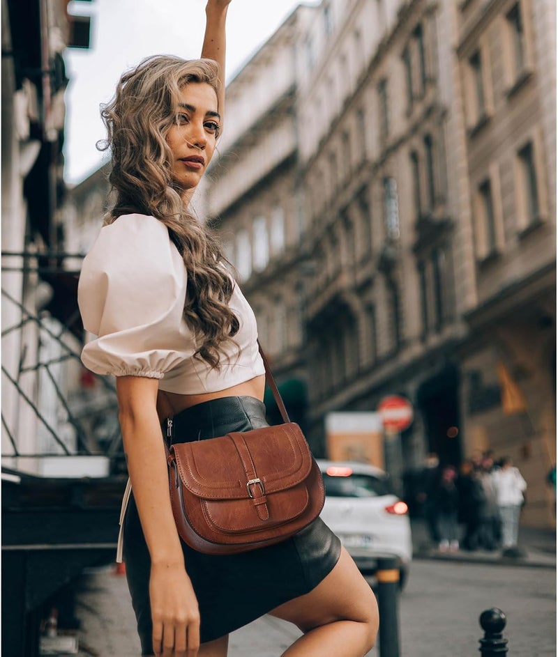 AFKOMST Crossbody Bags for Women,Small Saddle Purse and Boho Cross Body Handbags,Vegan Leather - Image 3
